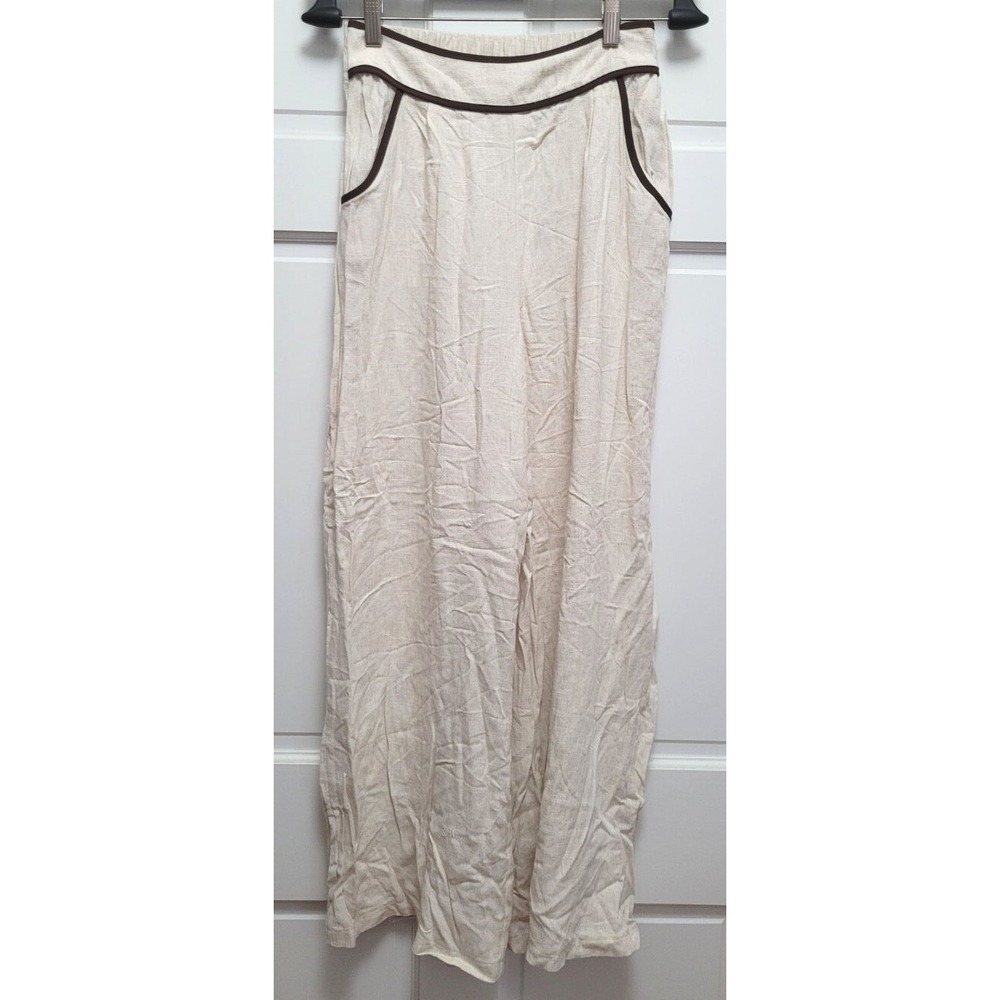 Sienna Sky Wide Leg Elastic Waist 100% Linen/Rayon Boho‎ Pants - Flax - Small